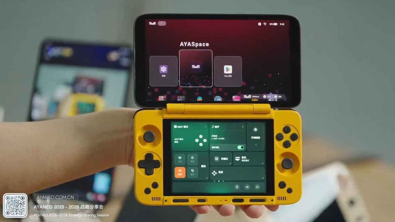 "AYANEO Pocket DS: The dual-screen handheld that screams 'I'm a gaming snack, not a meal!' 🍔🔥 #Based"