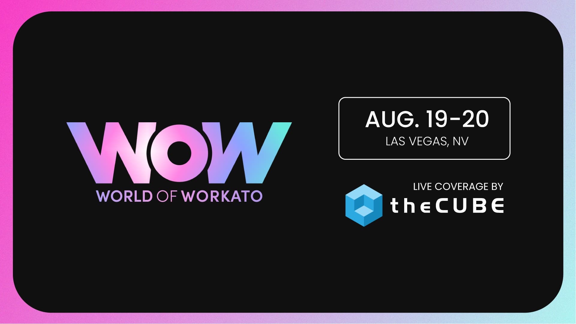 "Get ready to vibe at WOW: World of Workato ๐โจโ August 19-20, where the only cubes are in your brain! ๐๐ผ #WorkVibes"